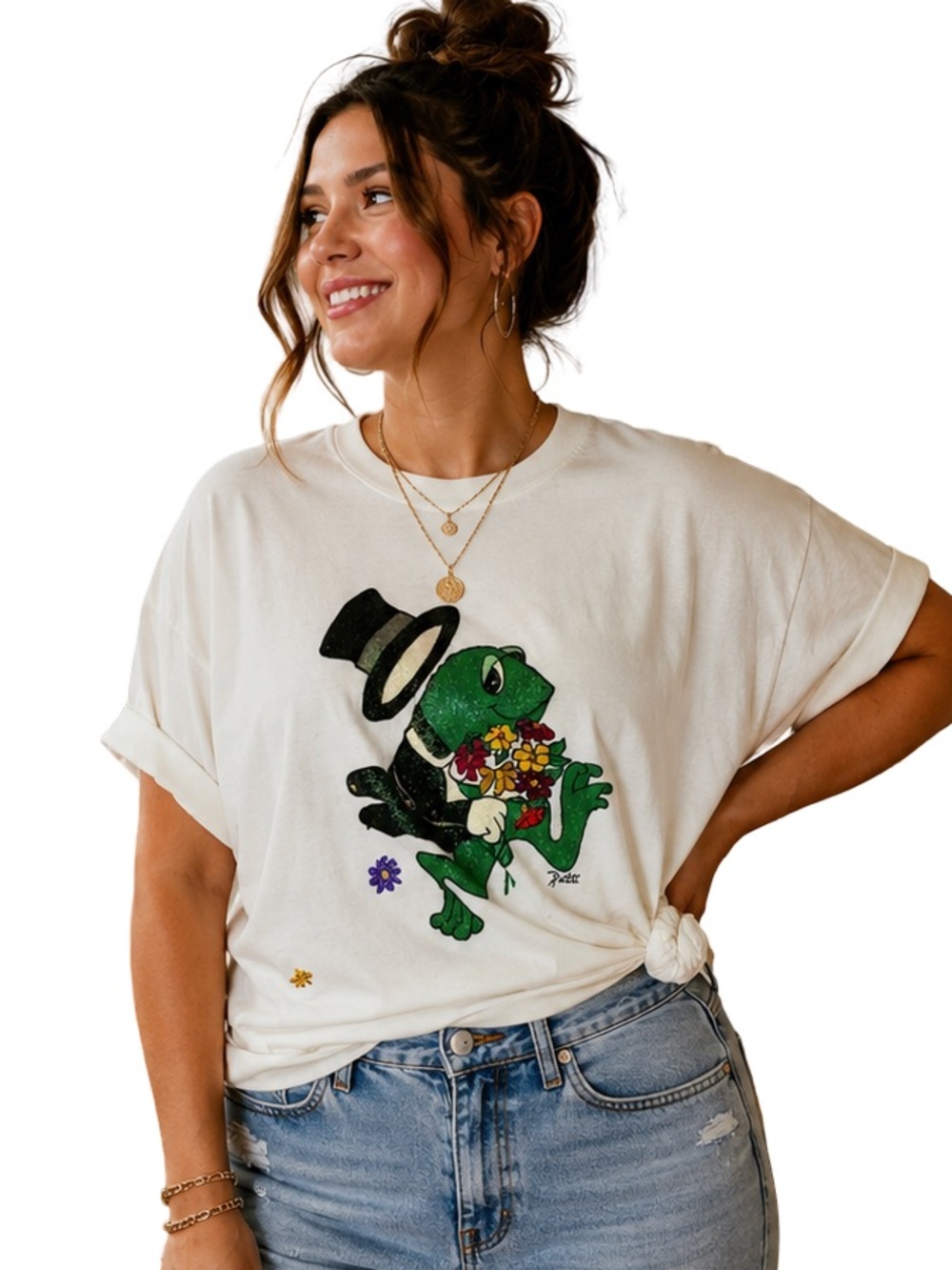 VTG Hand Painted Frog glitter Puff Paint Tuxedo Dapper Whimsical 90s OOAK XL